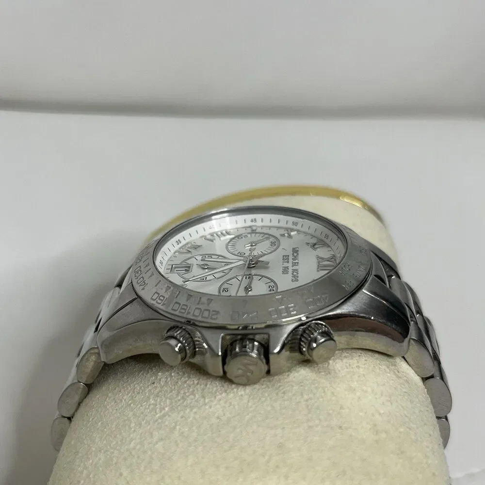Michael Kors Silver Watch Layton Stainless Steel Chronograph MK5454 Quartz WORKS